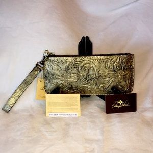 NWT Patricia Nash Sold Out-St. Croce Fine Tooled Leather Gold Metallic Wristlet